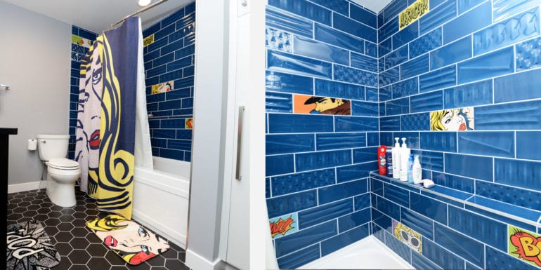 Bathroom tile design inspired by Ray Lichtenstein