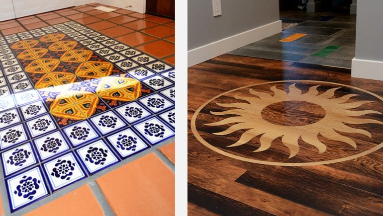 Mexican inspired tile design in floor